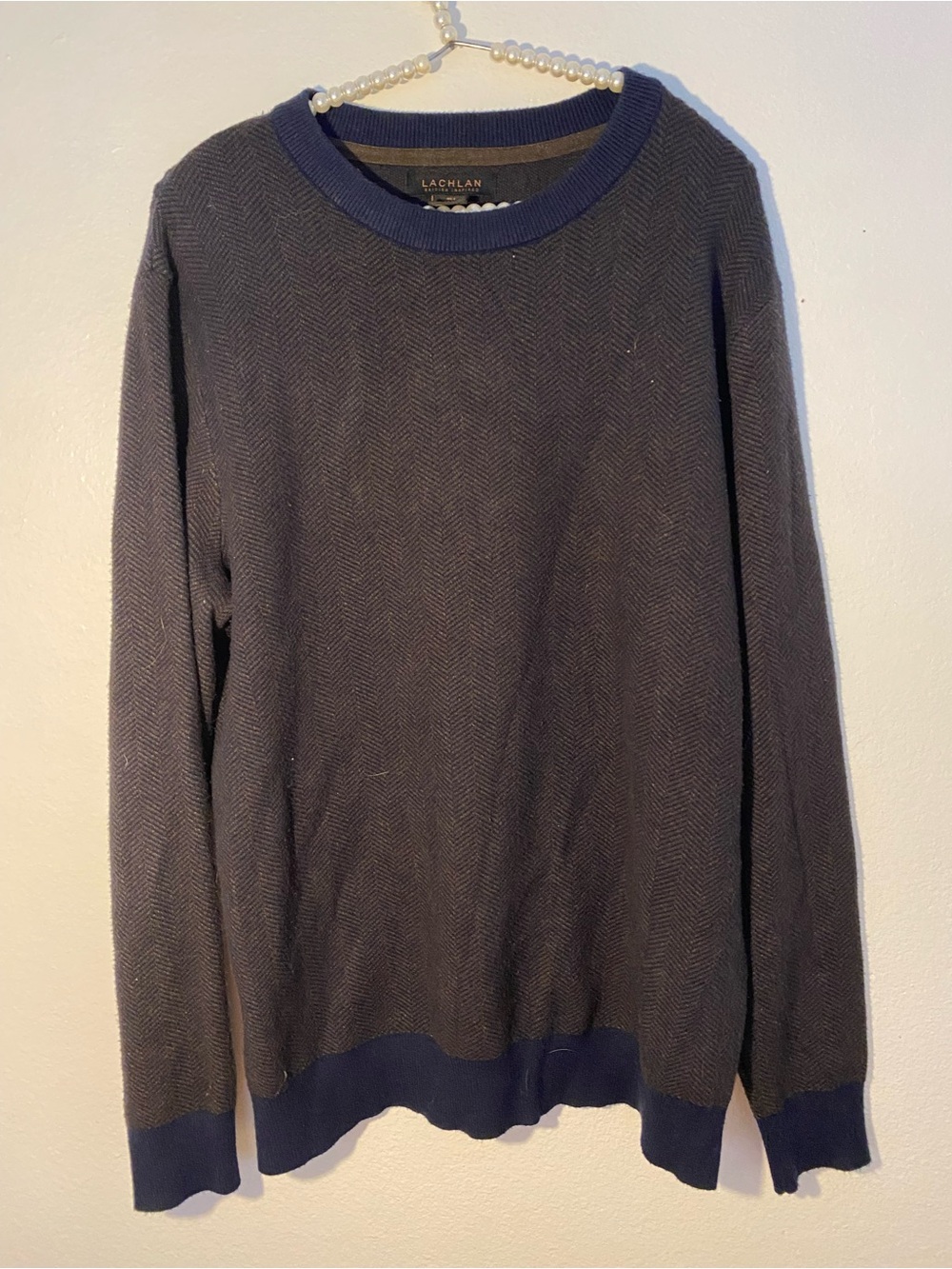 Lachlan navy blue herringbone knit sweater size large